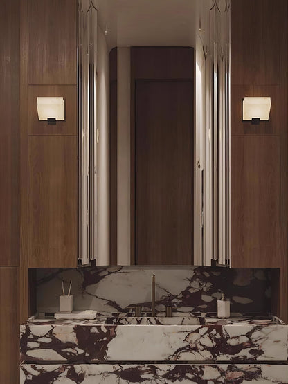 Wall Lamp Art Deco with Stacked Alabaster Cube Shades and Integrated LED