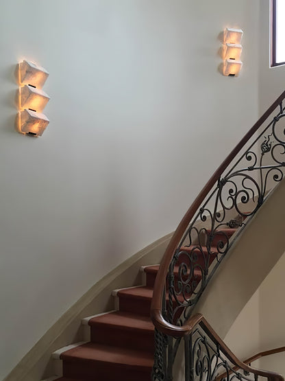 Wall Lamp Art Deco with Stacked Alabaster Cube Shades and Integrated LED