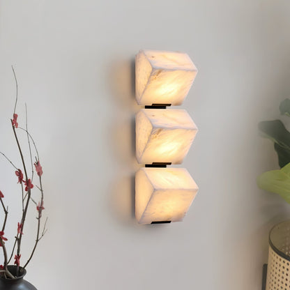 Wall Lamp Art Deco with Stacked Alabaster Cube Shades and Integrated LED