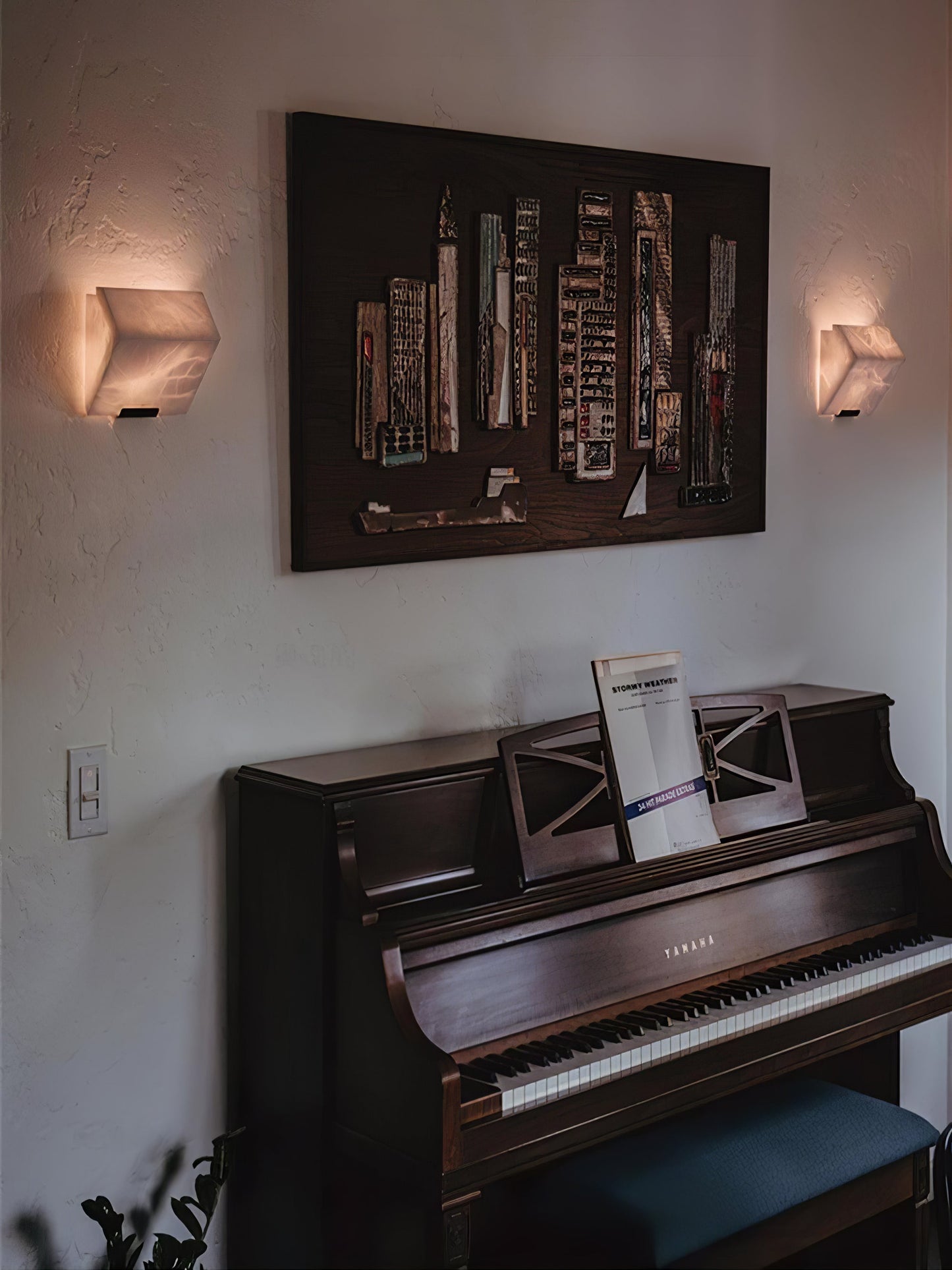 Wall Lamp Art Deco with Stacked Alabaster Cube Shades and Integrated LED