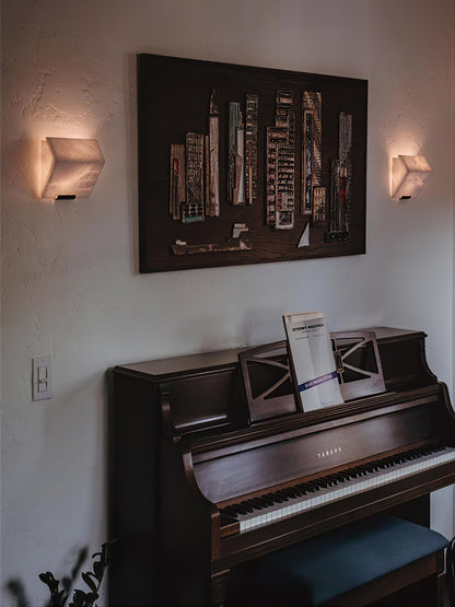 Wall Lamp Art Deco with Stacked Alabaster Cube Shades and Integrated LED