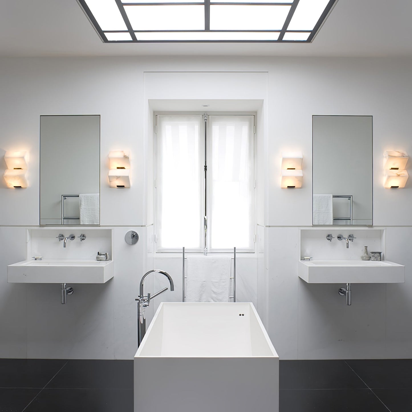 Wall Lamp Art Deco with Stacked Alabaster Cube Shades and Integrated LED