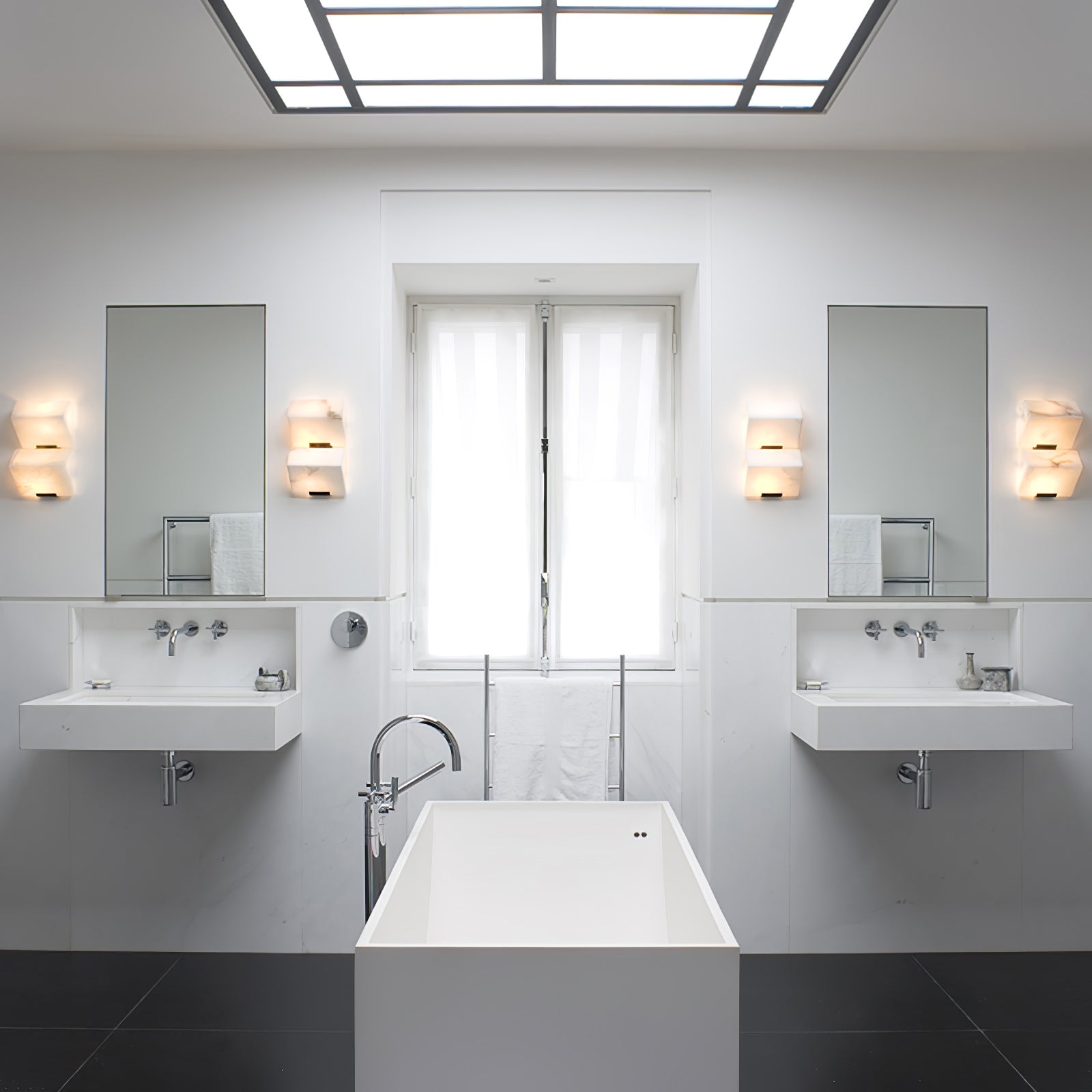 Wall Lamp Art Deco with Stacked Alabaster Cube Shades and Integrated LED