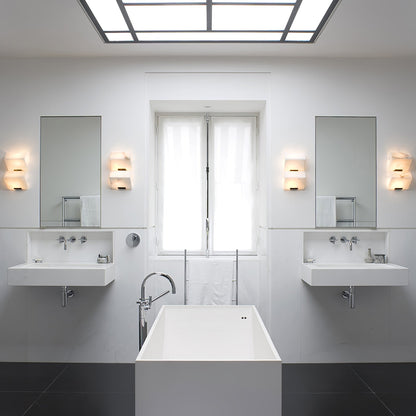 Wall Lamp Art Deco with Stacked Alabaster Cube Shades and Integrated LED