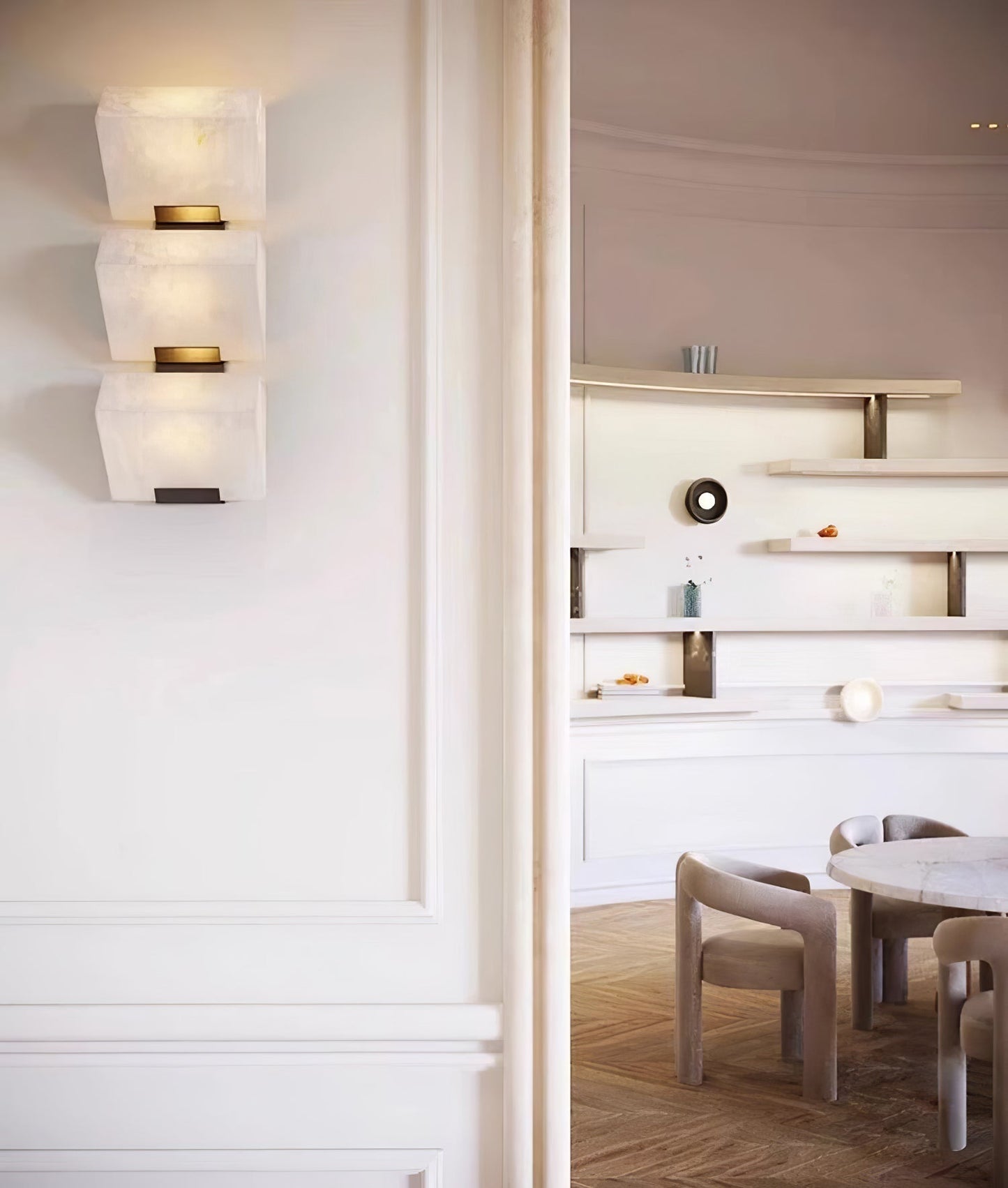 Wall Lamp Art Deco with Stacked Alabaster Cube Shades and Integrated LED