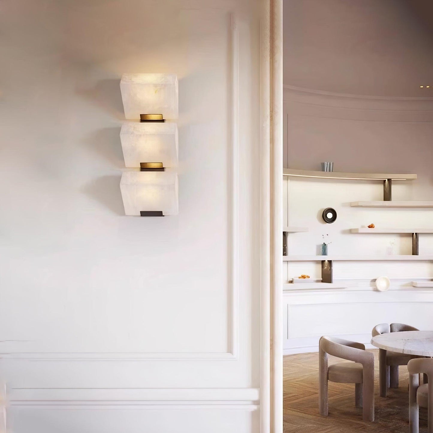 Wall Lamp Art Deco with Stacked Alabaster Cube Shades and Integrated LED