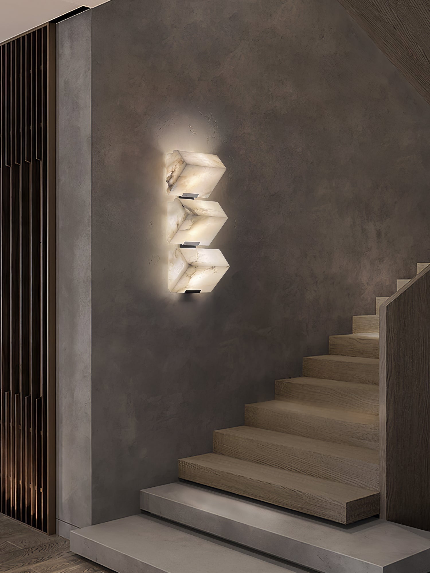 Wall Lamp Art Deco with Stacked Alabaster Cube Shades and Integrated LED