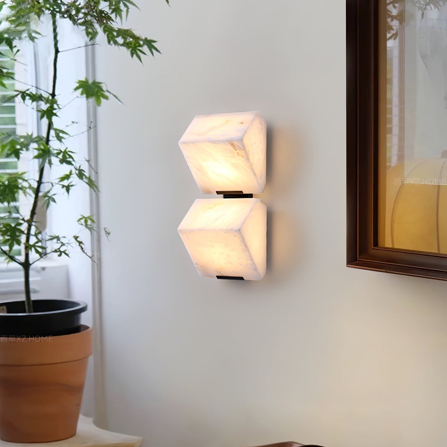 Wall Lamp Art Deco with Stacked Alabaster Cube Shades and Integrated LED