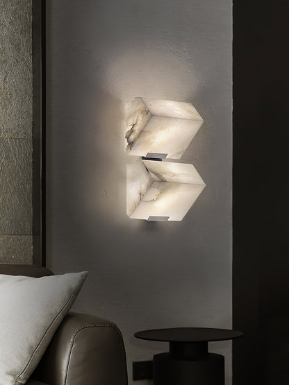 Wall Lamp Art Deco with Stacked Alabaster Cube Shades and Integrated LED