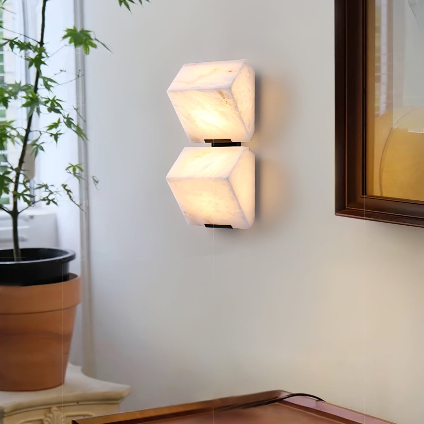 Wall Lamp Art Deco with Stacked Alabaster Cube Shades and Integrated LED