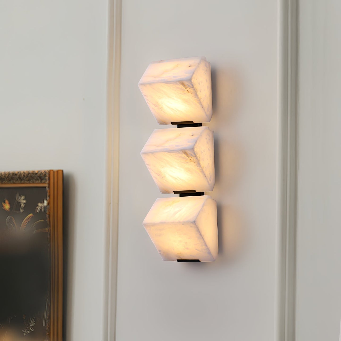 Wall Lamp Art Deco with Stacked Alabaster Cube Shades and Integrated LED