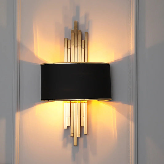 Wall Lamp Art Deco with Staggered Gold Rods and Drum Shade