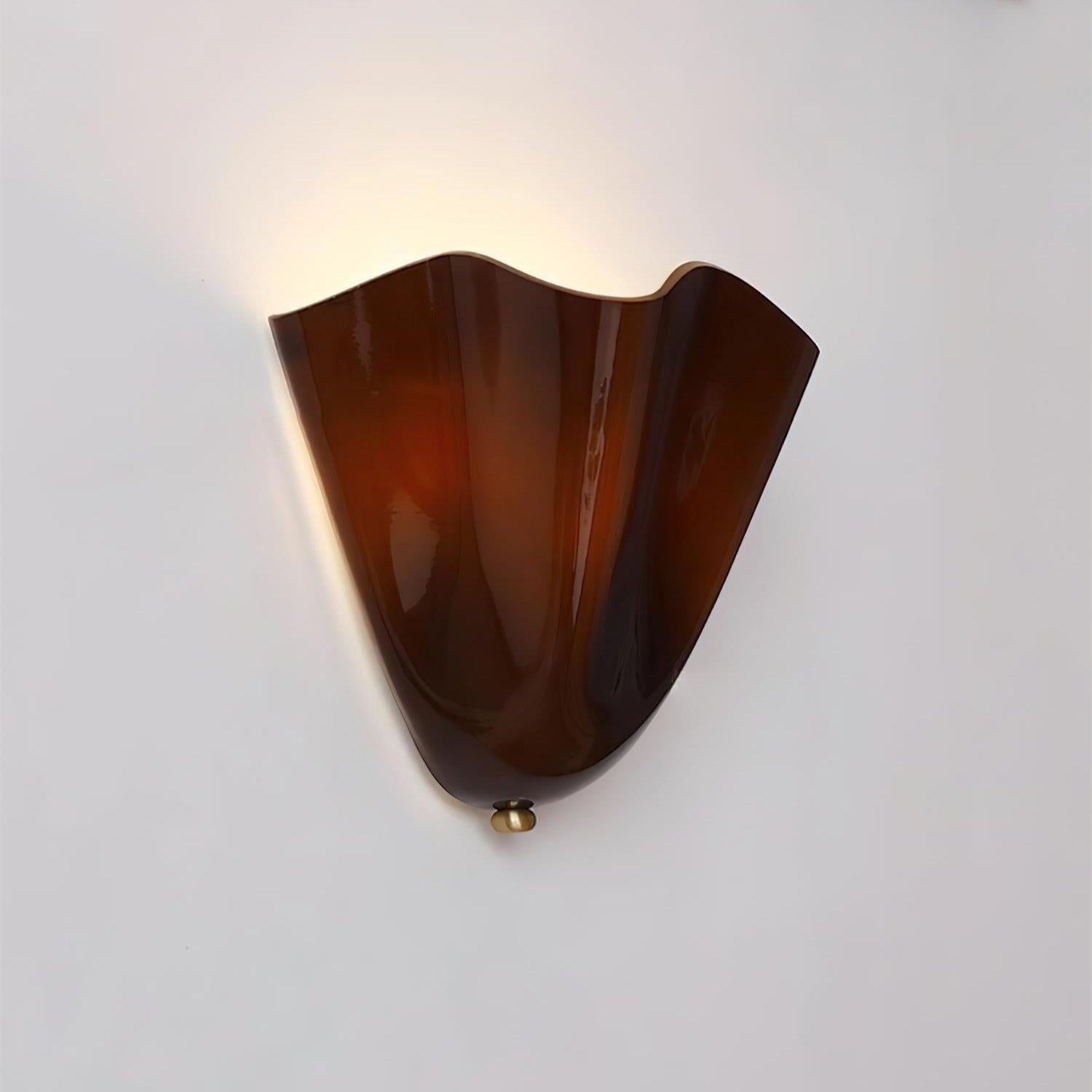 Wall Lamp Art Deco with Wavy Glass Shade and Brass Fitting