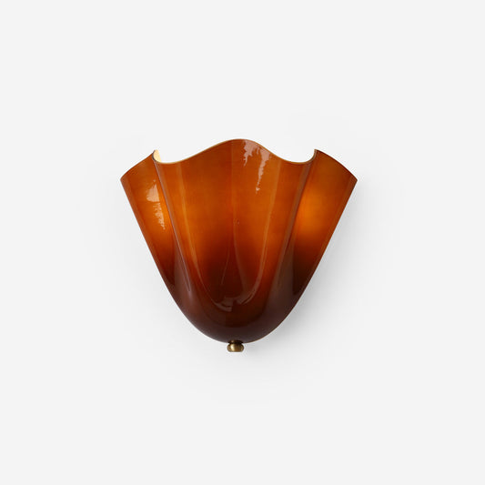 Wall Lamp Art Deco with Wavy Glass Shade and Brass Fitting