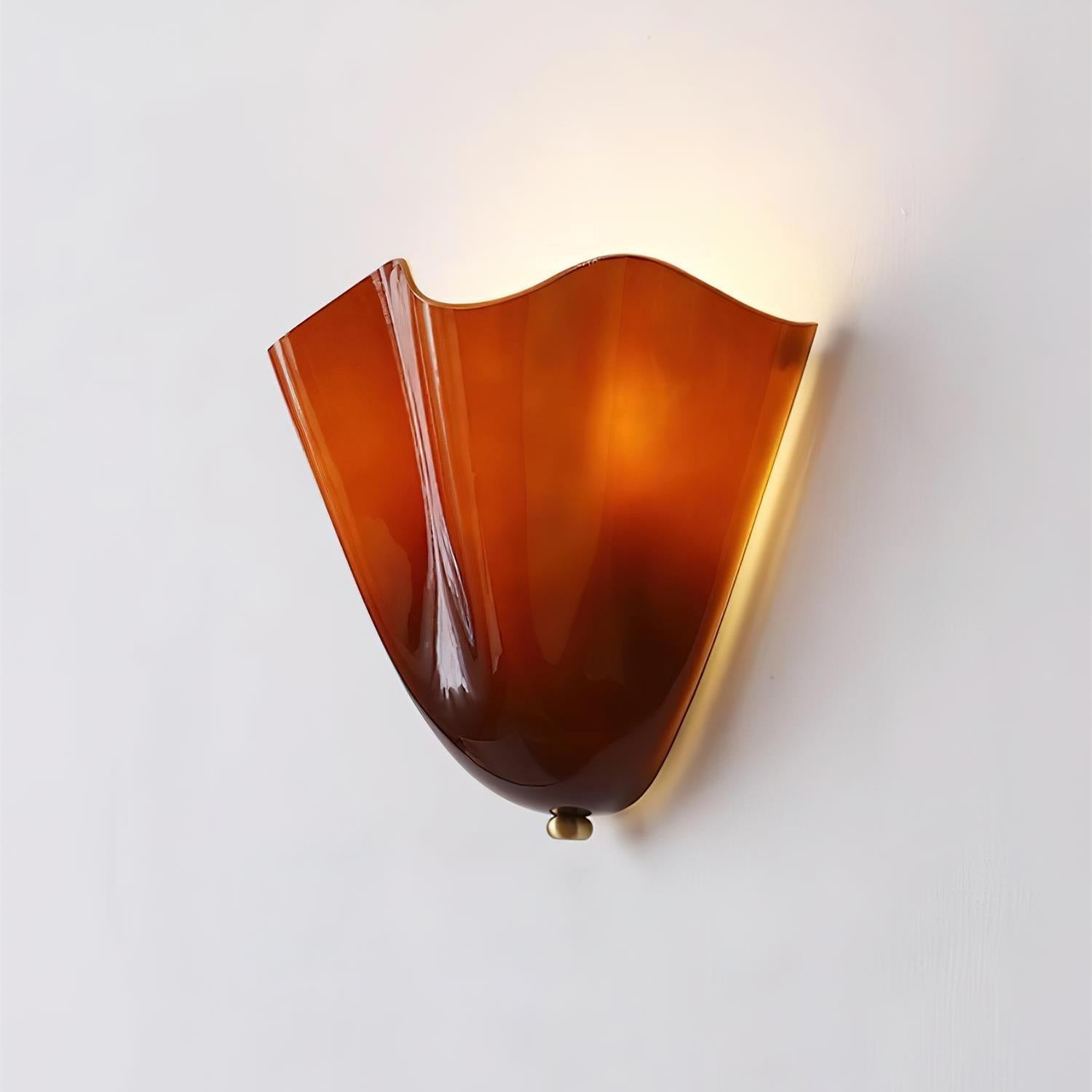 Wall Lamp Art Deco with Wavy Glass Shade and Brass Fitting