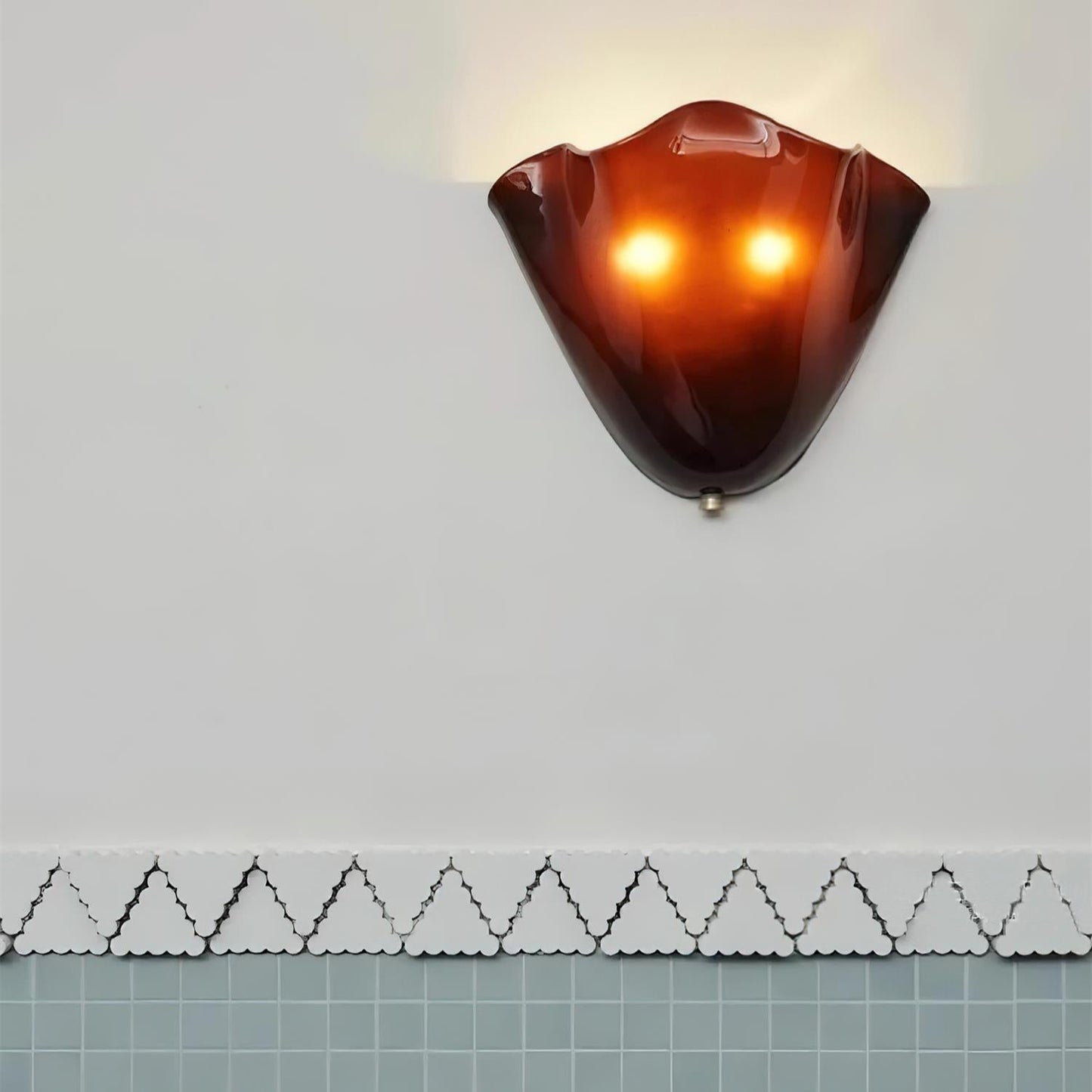 Wall Lamp Art Deco with Wavy Glass Shade and Brass Fitting