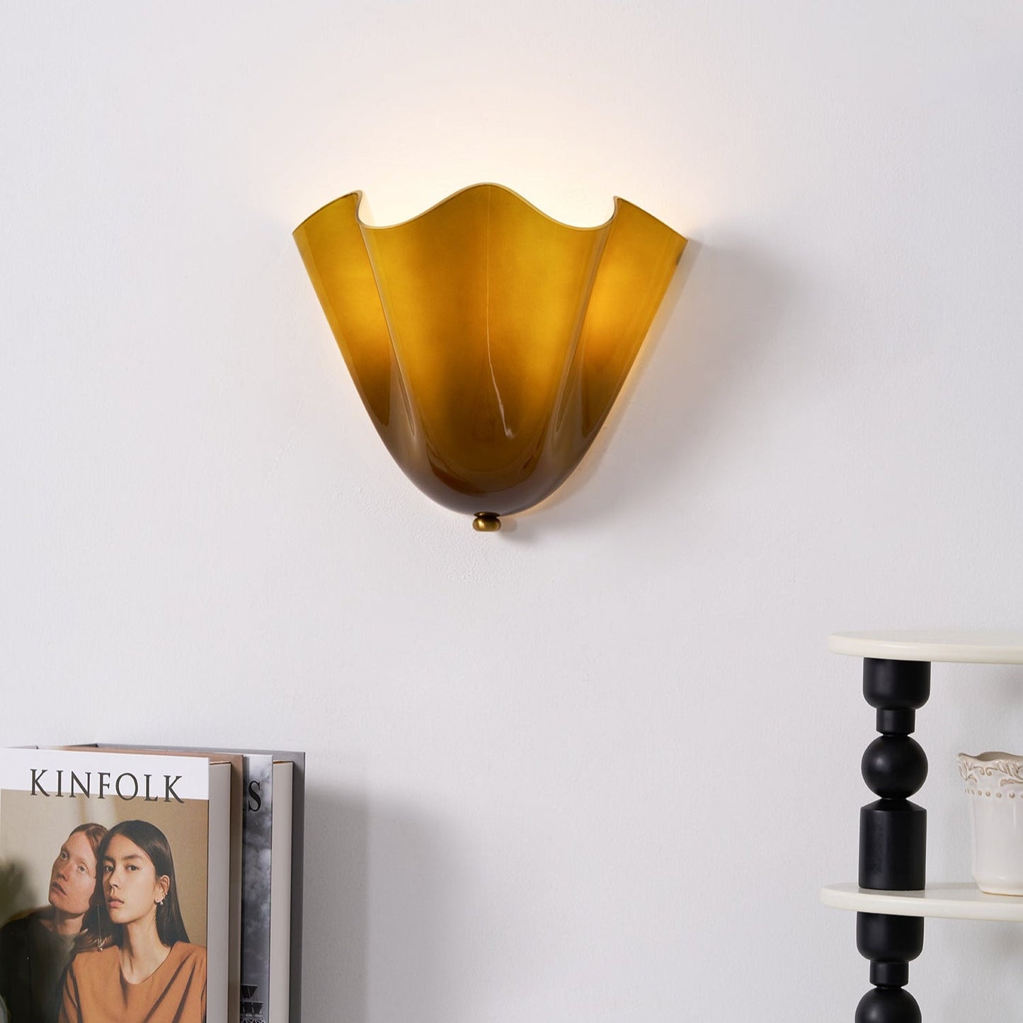 Wall Lamp Art Deco with Wavy Glass Shade and Brass Fitting