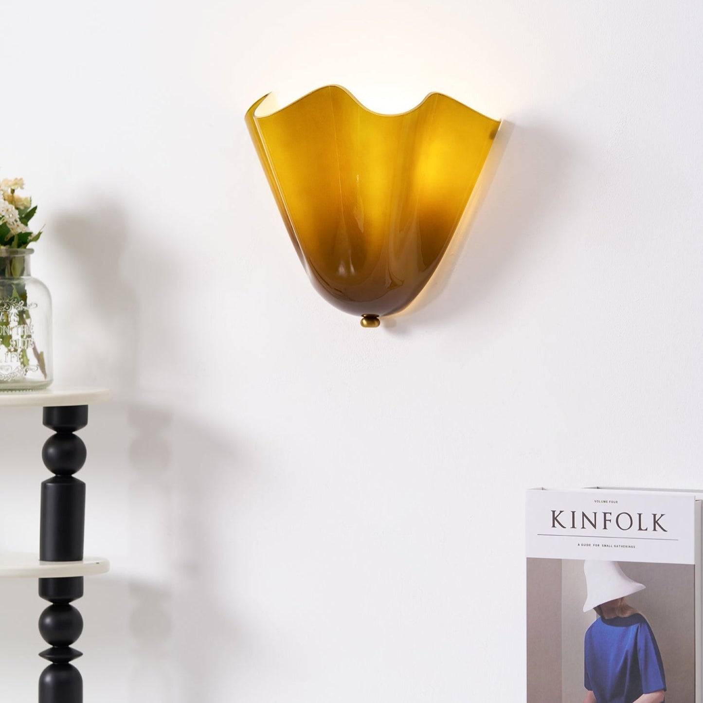 Wall Lamp Art Deco with Wavy Glass Shade and Brass Fitting
