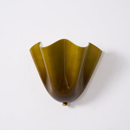 Wall Lamp Art Deco with Wavy Glass Shade and Brass Fitting