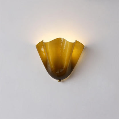Wall Lamp Art Deco with Wavy Glass Shade and Brass Fitting