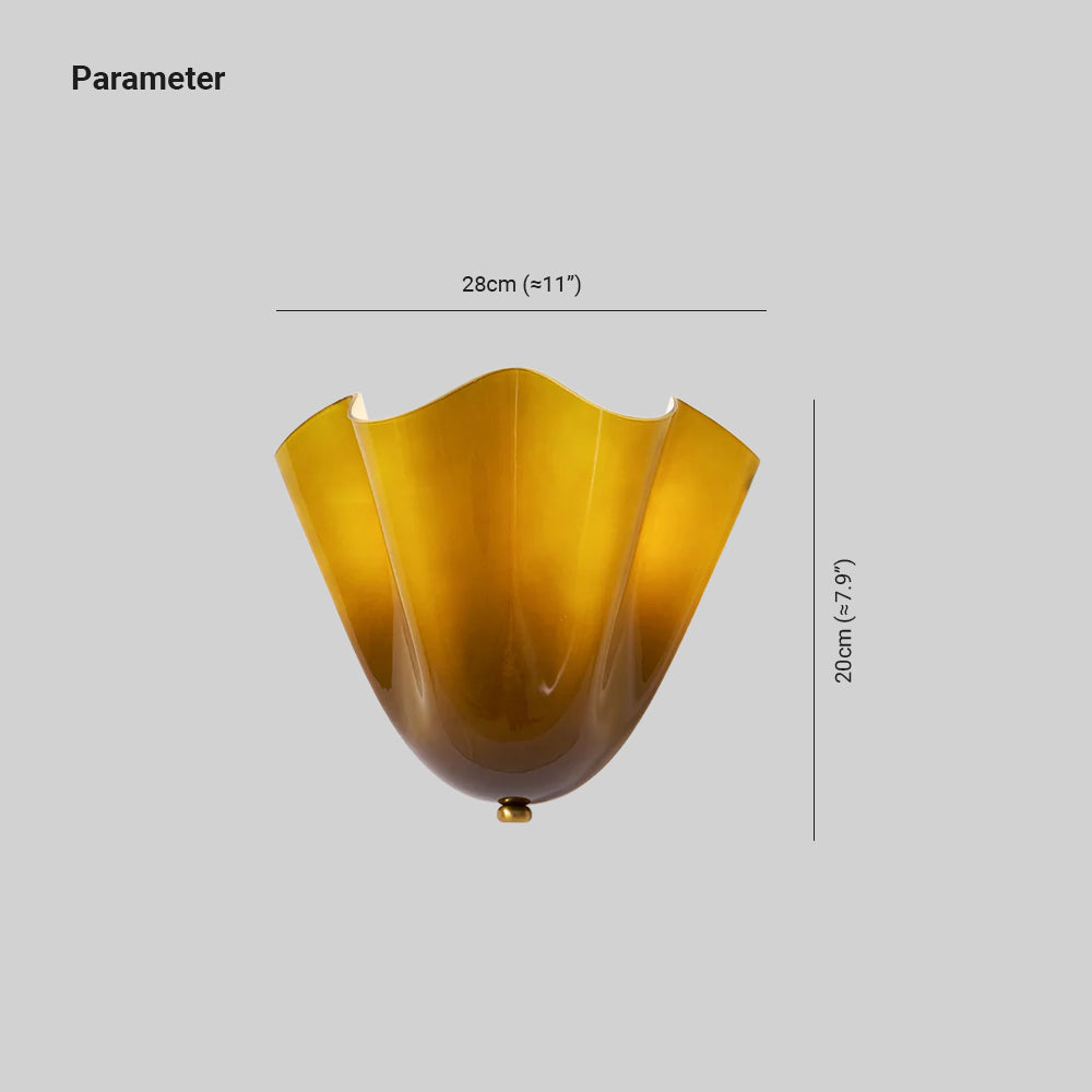 Wall Lamp Art Deco with Wavy Glass Shade and Brass Fitting