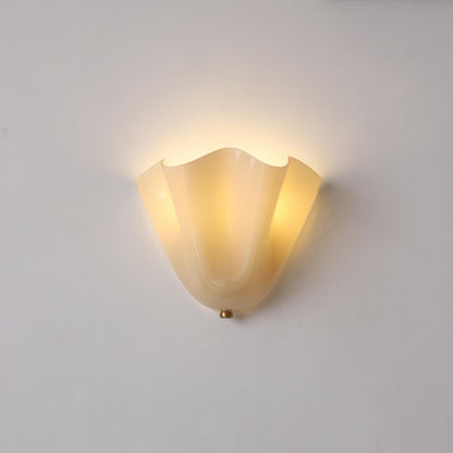 Wall Lamp Art Deco with Wavy Glass Shade and Brass Fitting