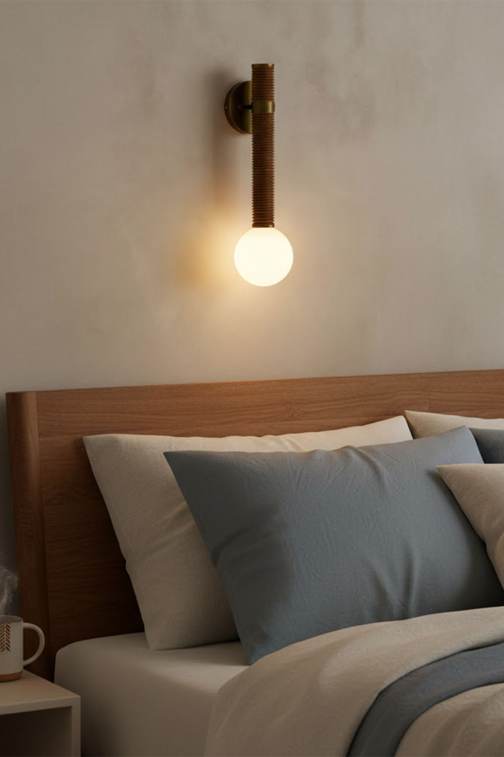 Wall Lamp Bohemian with Rattan-Wrapped Stem and Globe Bulb