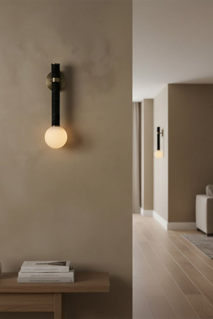 Wall Lamp Bohemian with Rattan-Wrapped Stem and Globe Bulb