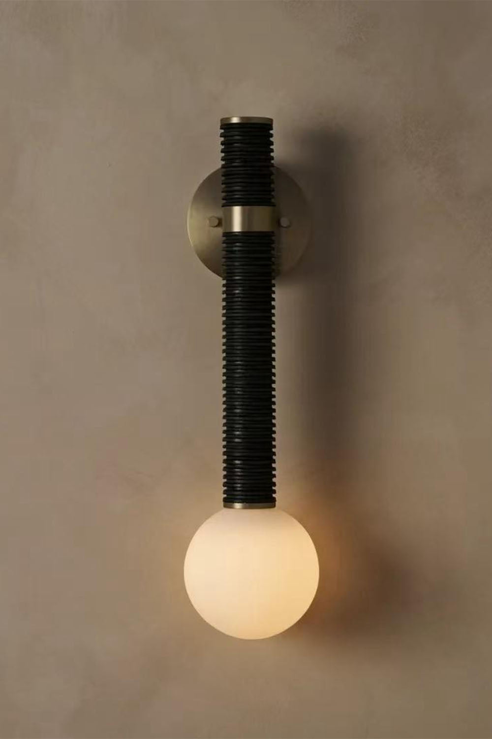 Wall Lamp Bohemian with Rattan-Wrapped Stem and Globe Bulb