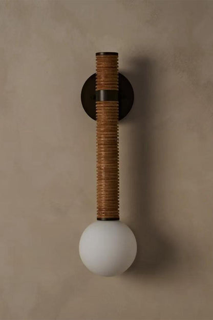 Wall Lamp Bohemian with Rattan-Wrapped Stem and Globe Bulb