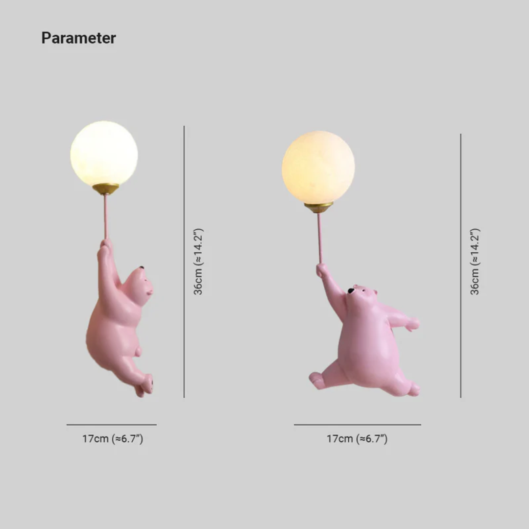 Wall Lamp Kids Bear Figurine with Globe Shade and Warm Light