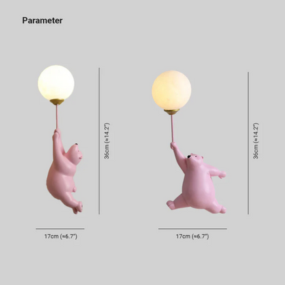 Wall Lamp Kids Bear Figurine with Globe Shade and Warm Light