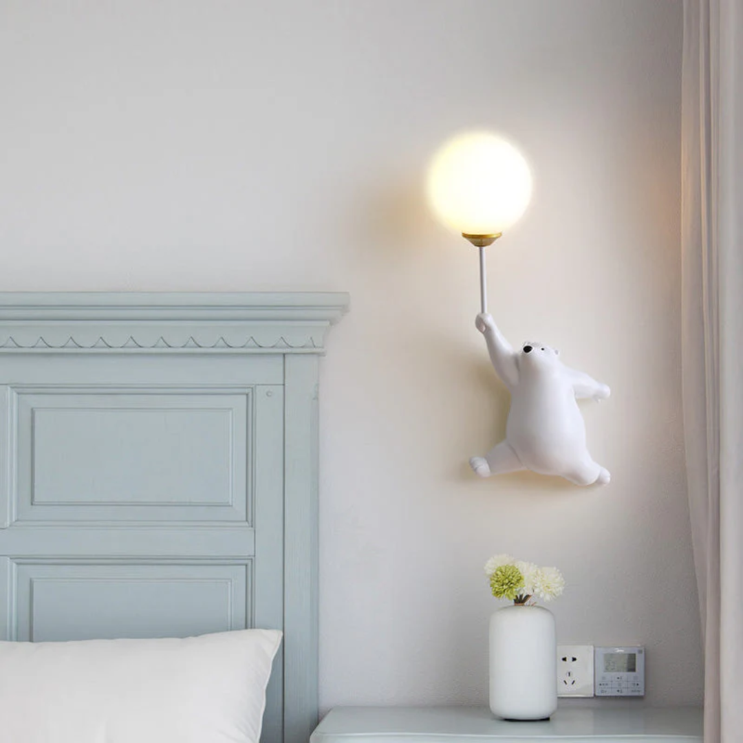 Wall Lamp Kids Bear Figurine with Globe Shade and Warm Light