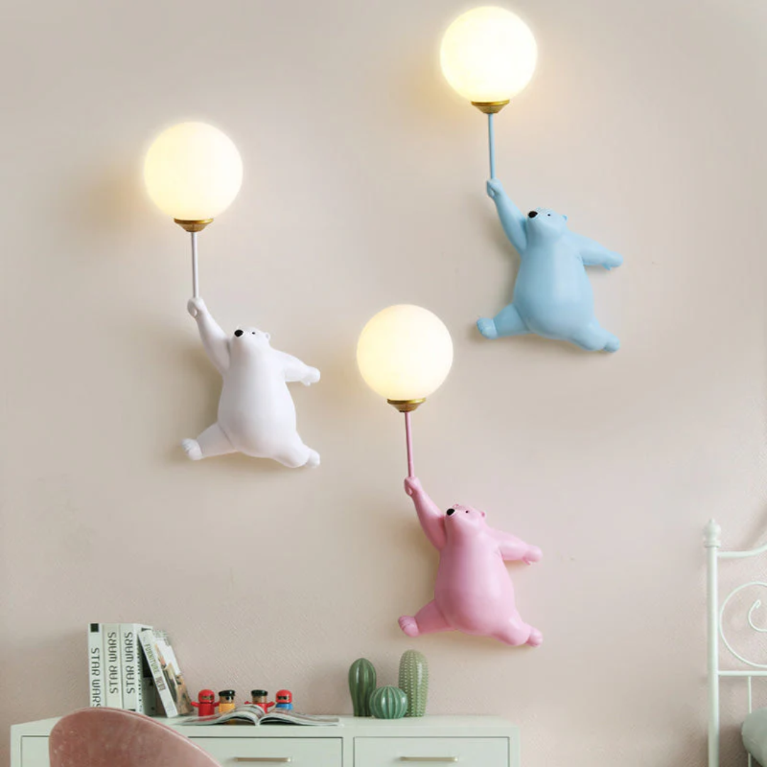 Wall Lamp Kids Bear Figurine with Globe Shade and Warm Light