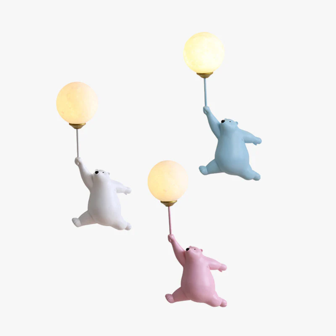 Wall Lamp Kids Bear Figurine with Globe Shade and Warm Light
