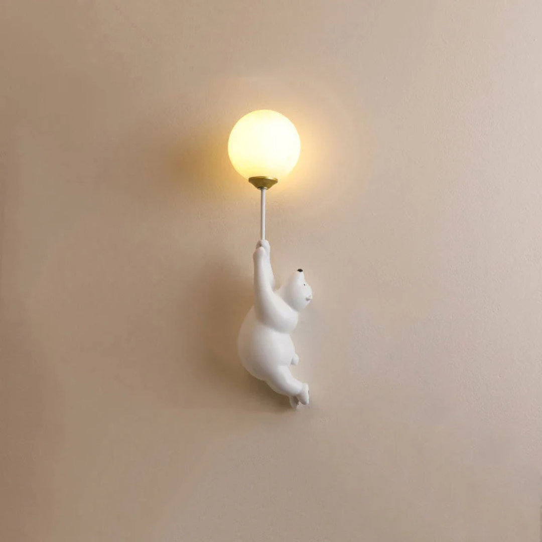 Wall Lamp Kids Bear Figurine with Globe Shade and Warm Light