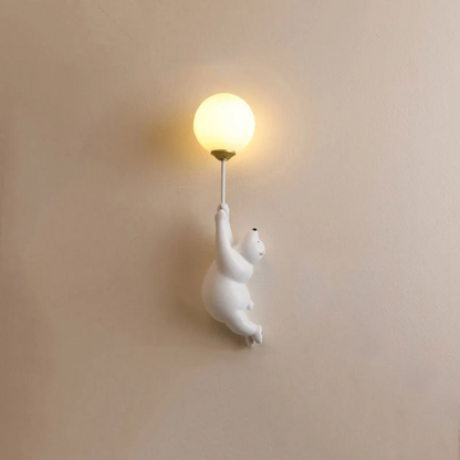 Wall Lamp Kids Bear Figurine with Globe Shade and Warm Light