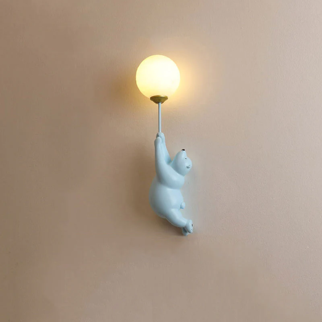 Wall Lamp Kids Bear Figurine with Globe Shade and Warm Light