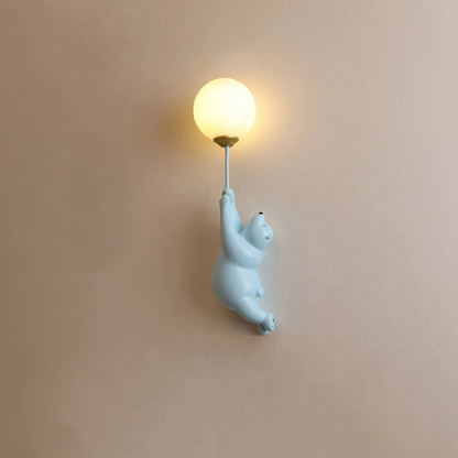 Wall Lamp Kids Bear Figurine with Globe Shade and Warm Light