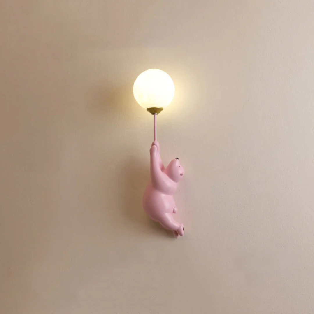 Wall Lamp Kids Bear Figurine with Globe Shade and Warm Light