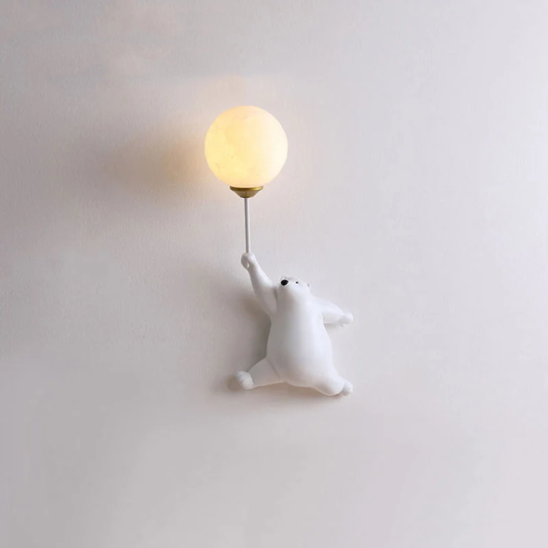Wall Lamp Kids Bear Figurine with Globe Shade and Warm Light