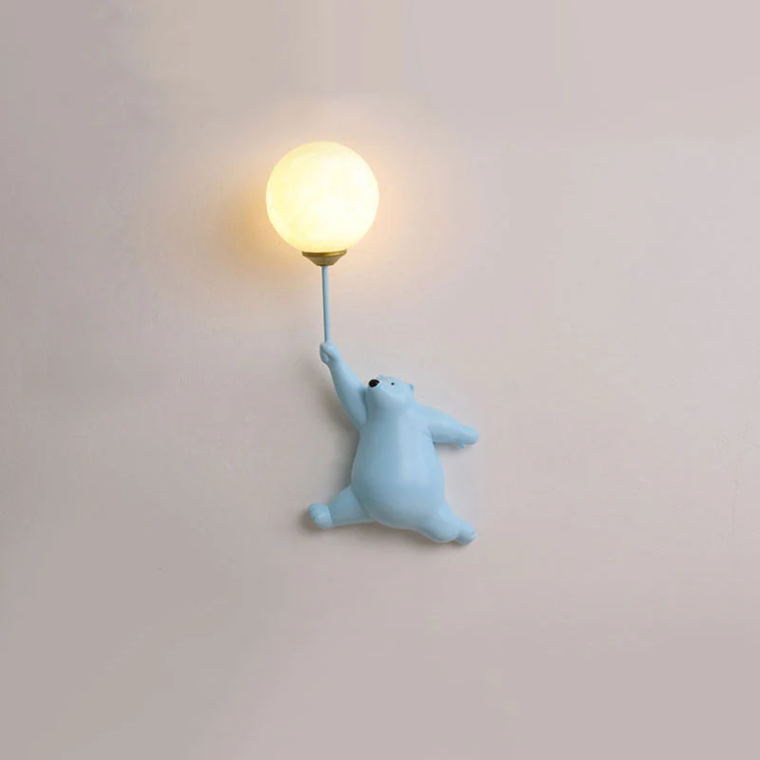 Wall Lamp Kids Bear Figurine with Globe Shade and Warm Light