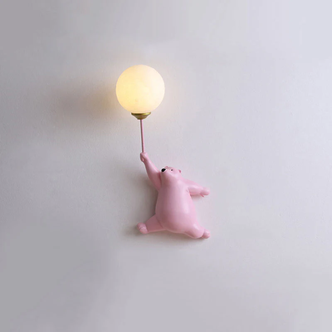 Wall Lamp Kids Bear Figurine with Globe Shade and Warm Light