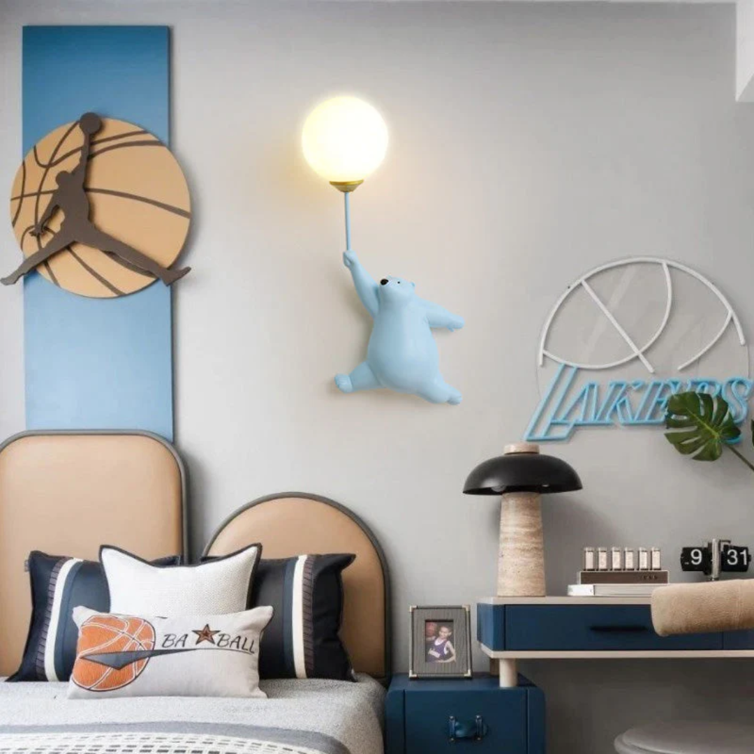 Wall Lamp Kids Bear Figurine with Globe Shade and Warm Light