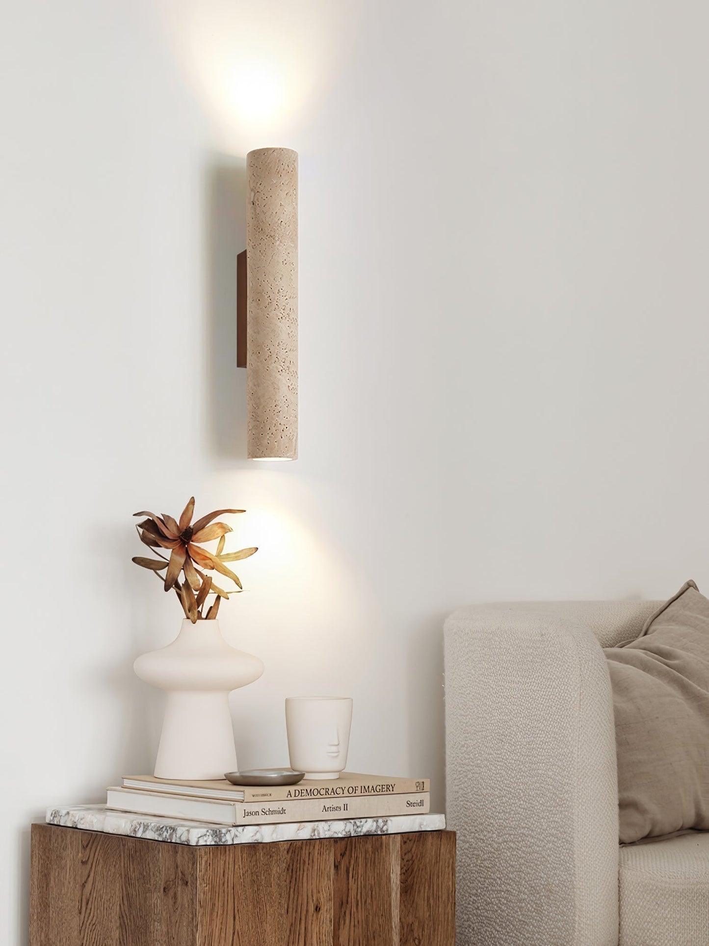 Wall Lamp Minimalist Cylindrical Travertine Stone Up Down Light