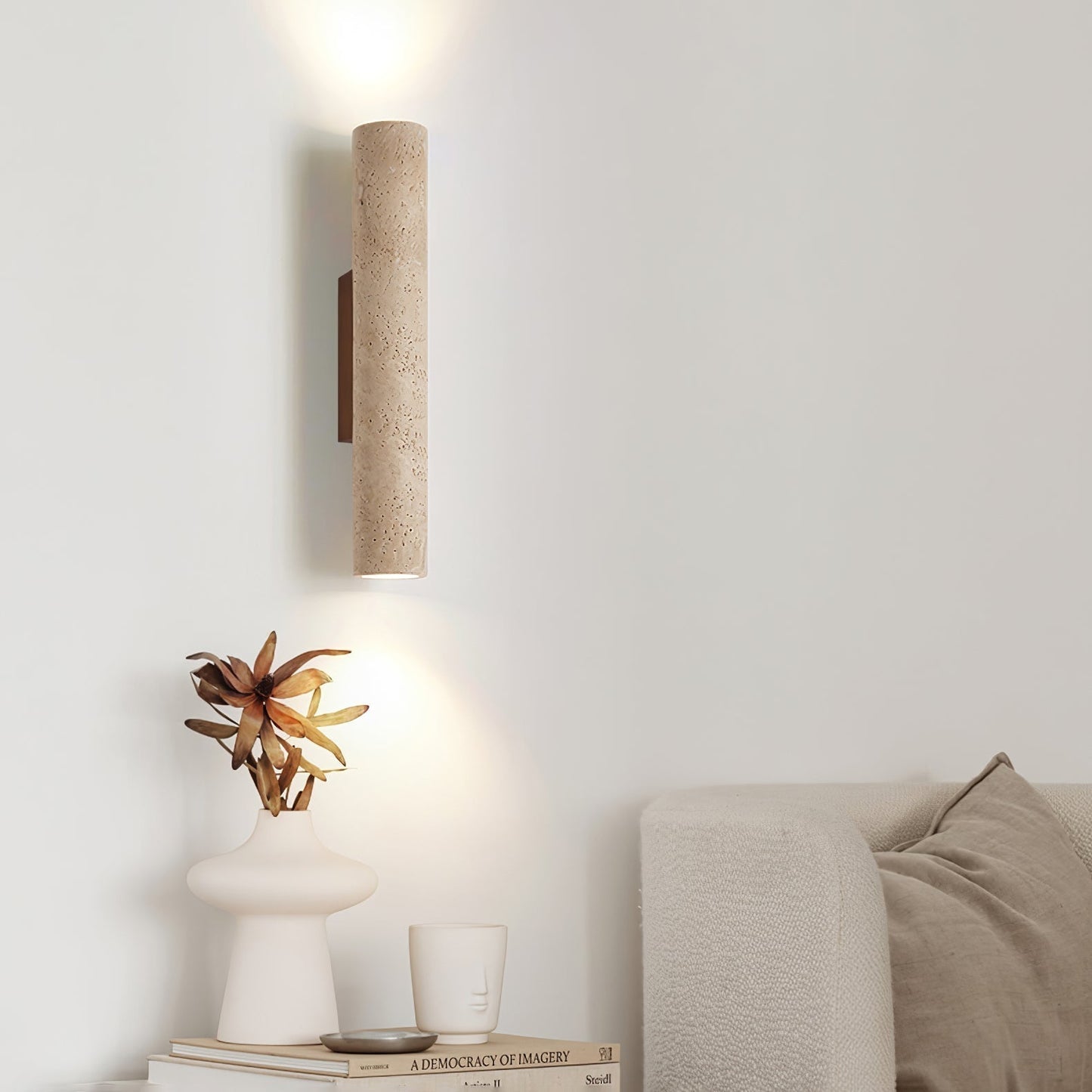 Wall Lamp Minimalist Cylindrical Travertine Stone Up Down Light