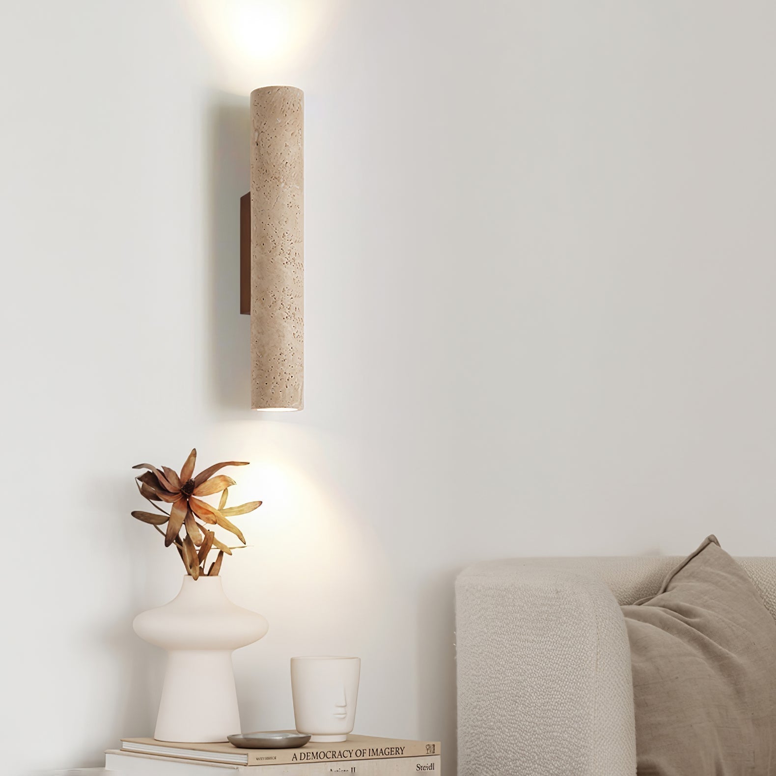 Wall Lamp Minimalist Cylindrical Travertine Stone Up Down Light
