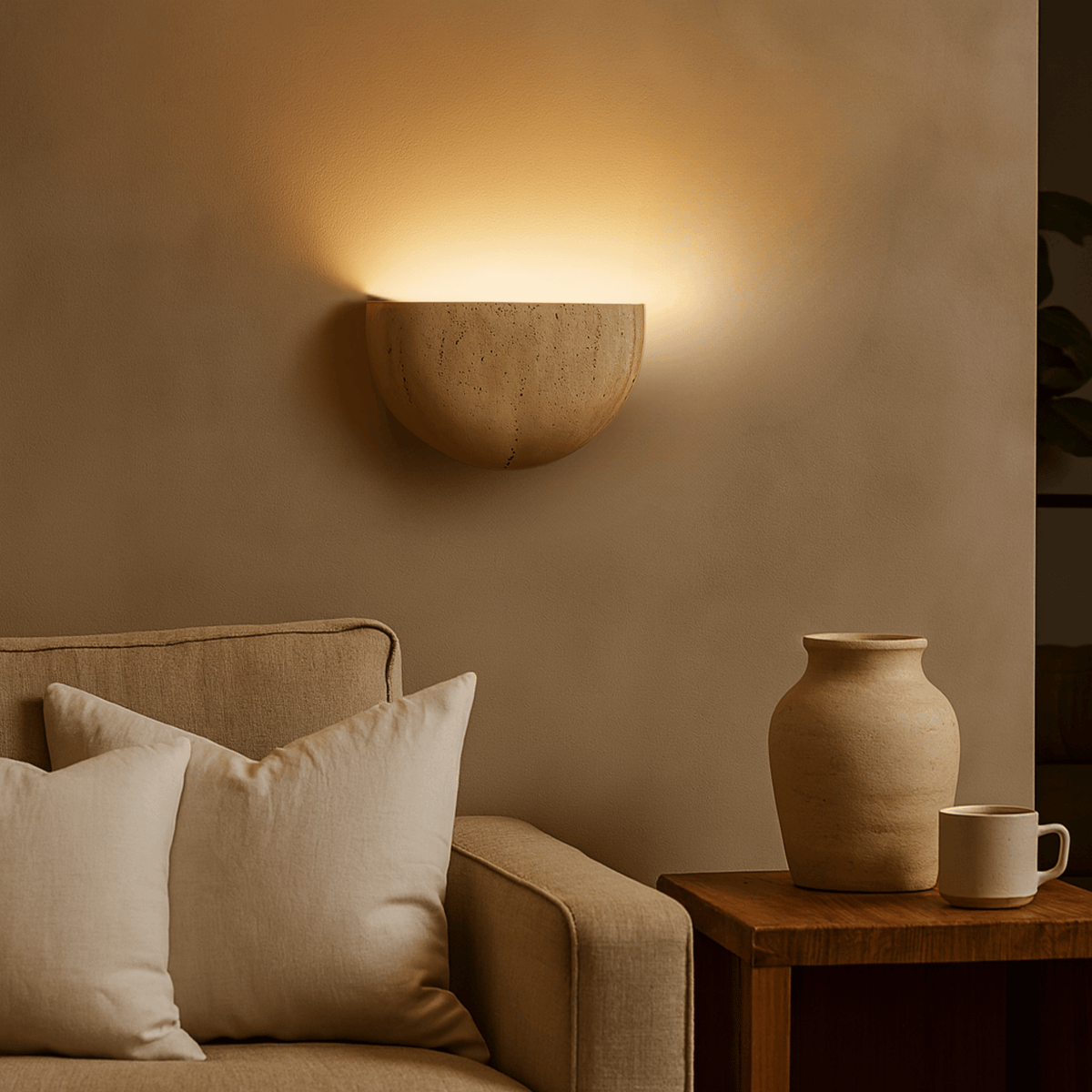 Wall Lamp Minimalist Travertine Stone Sconce with Upward Indirect Light