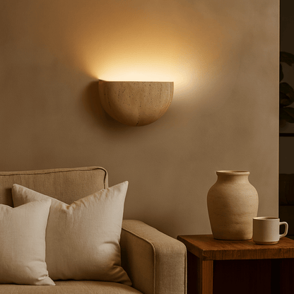 Wall Lamp Minimalist Travertine Stone Sconce with Upward Indirect Light