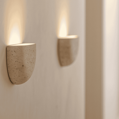 Wall Lamp Minimalist Travertine Stone Sconce with Upward Indirect Light